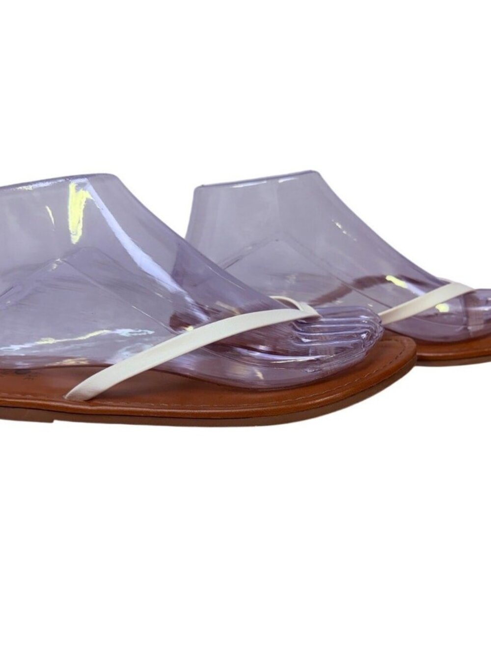 Shade & Shore Women's Size 6 Faux Leather White Strap Sandals - Picture 2 of 8